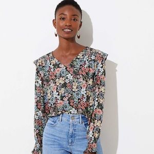 Loft Bouquet Smocked V-Neck Blouse, size M